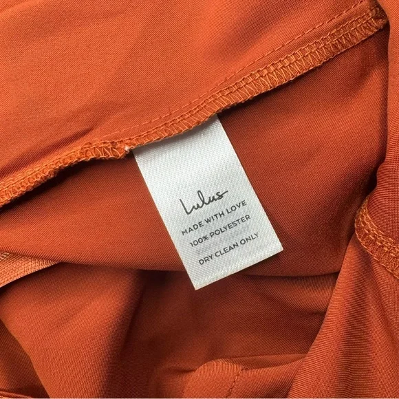 Lulus Satin Drape Midi Slip Dress Size Large Rust Orange Wedding Guest - Picture 10 of 10